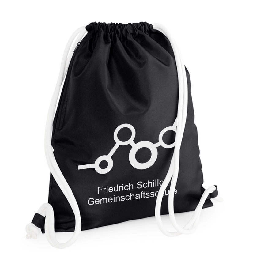 gym-bag-bg110-black Schwarzer Gym Bag mit Kordelzug und Logo.
