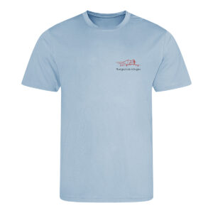 Aktiv Shirt Jungen, hellblau mit Burgschule Köngen Logo.