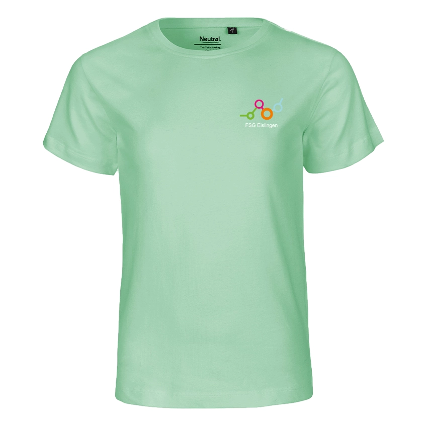 Bio Shirt Kinder, dusty mint, Frontansicht.